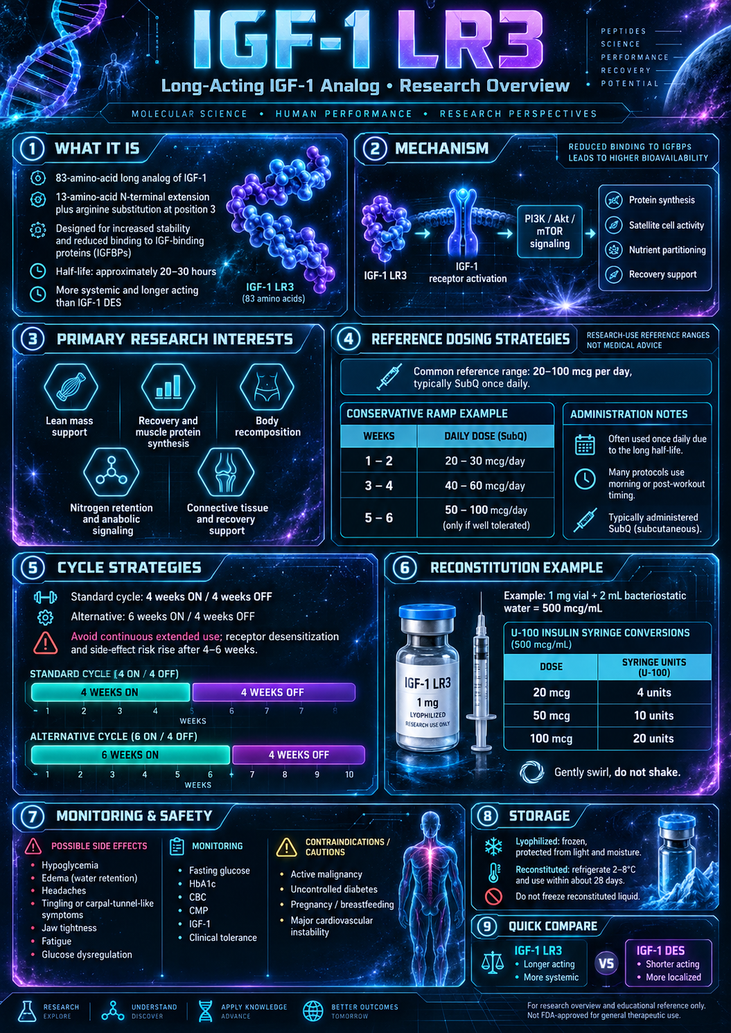 IGF-1 LR3 research infographic
